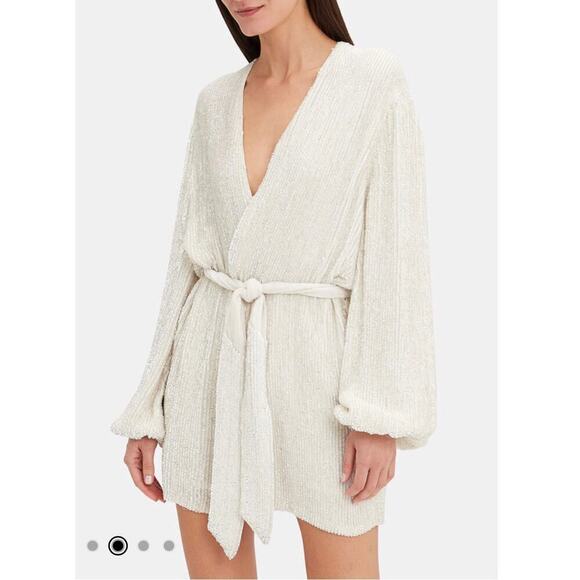 Retrofete Embellished Sequins Gabrielle Wrap Dress White Women's Size S NWT - Picture 3 of 12